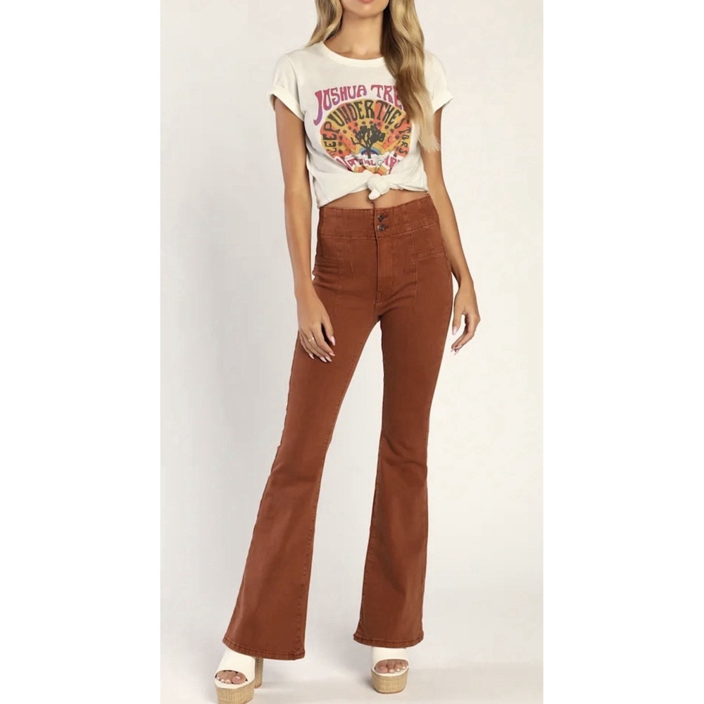 We The Free Jayde Flare Jeans 25 Rust Brown High Rise Bell Bottom Boho 70's
